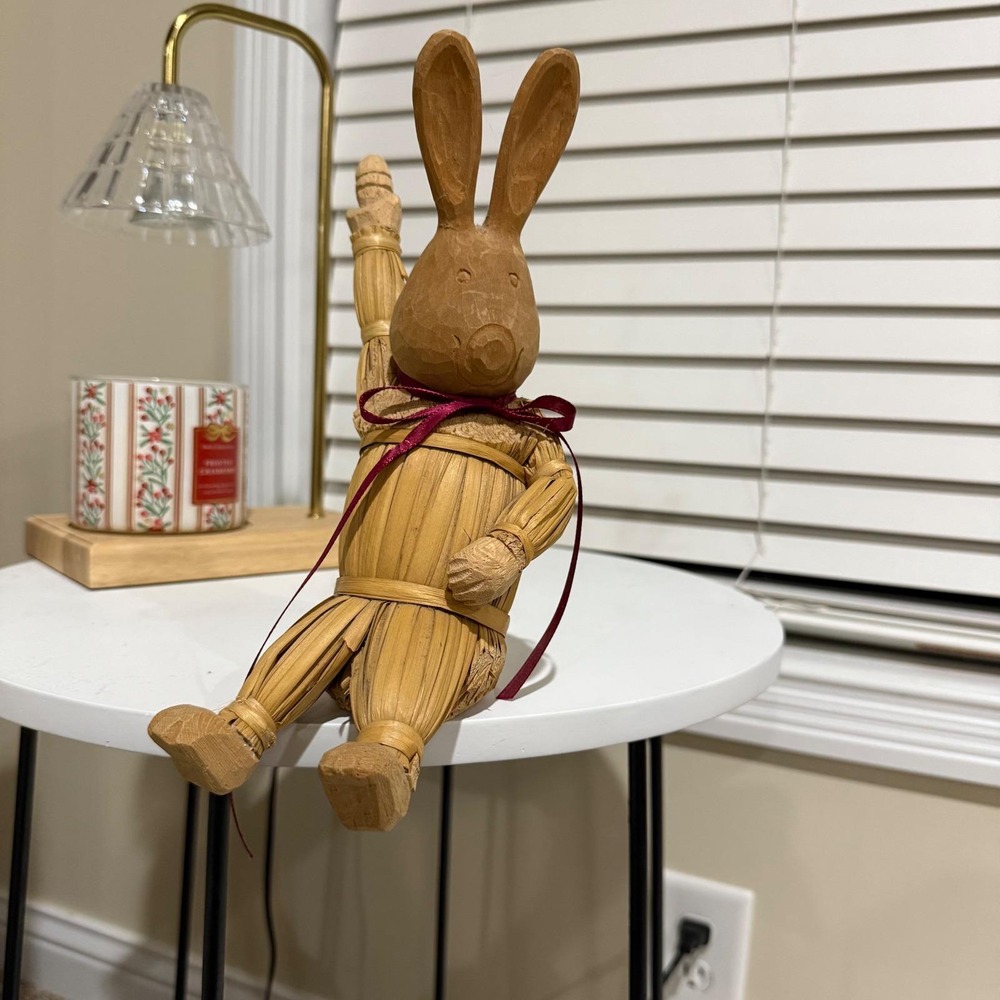 Vintage 90's‎ Easter Bunny Figurine Straw Rabbit Spring Decor Rustic Farmhouse